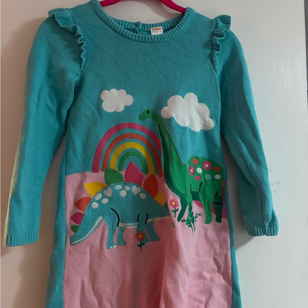 Gymboree Blue and Pink Dinosaur Sweater Dress